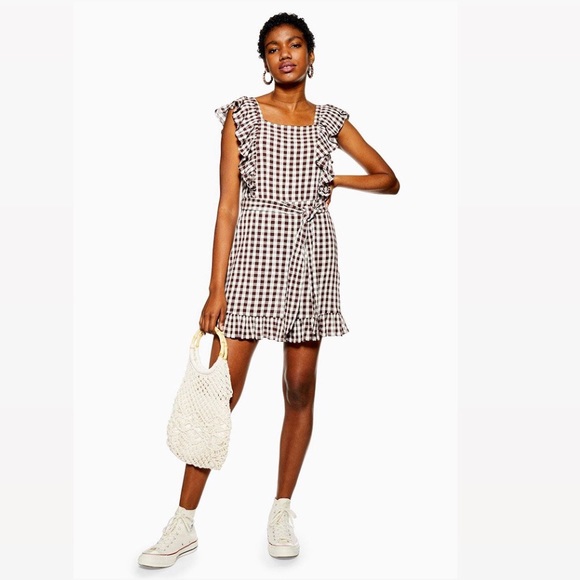 Topshop Dress Gingham Ruffle Mini Size 8 New w/Tag - Picture 6 of 14